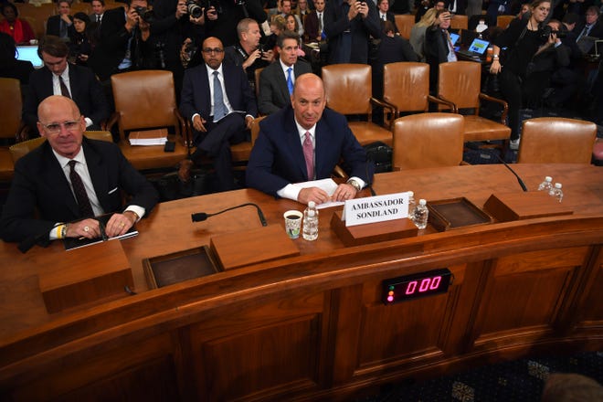 Gordon Sondland, U.S. ambassador to the European Union, testifies in an impeachment hearing on Nov. 20, 2019.