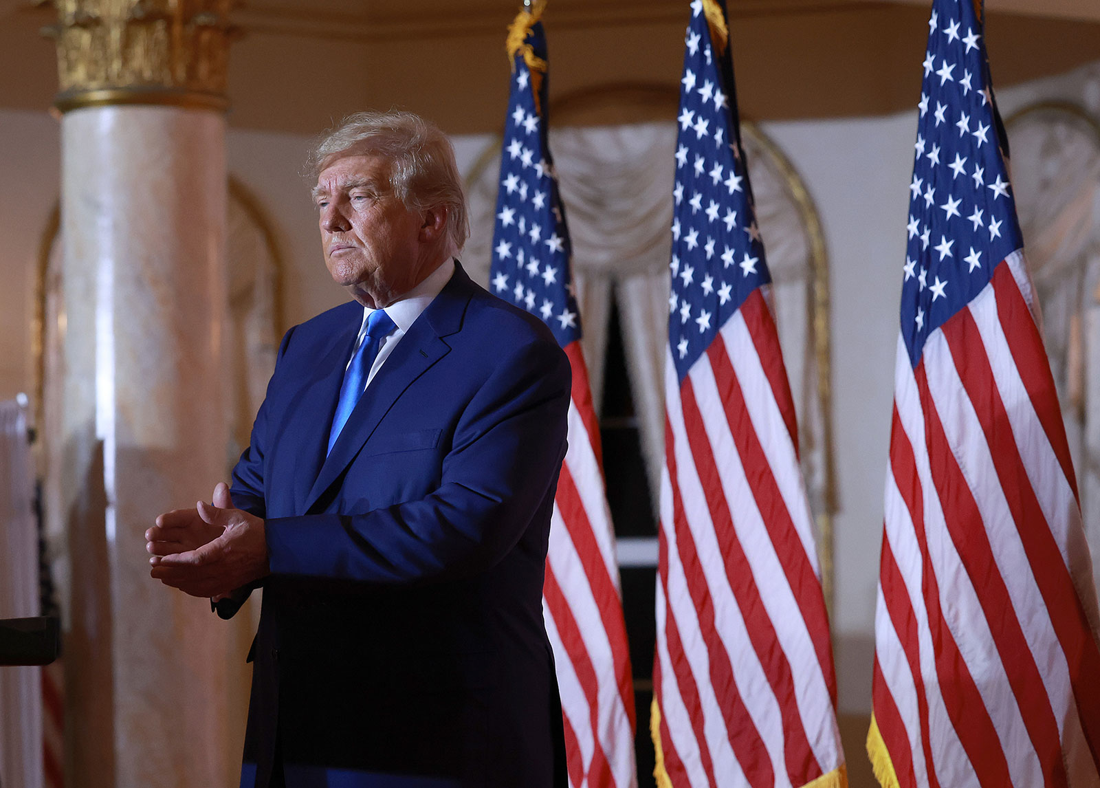 Former President Donald Trump speaks during an election night event at Mar-a-Lago on Tuesday. 