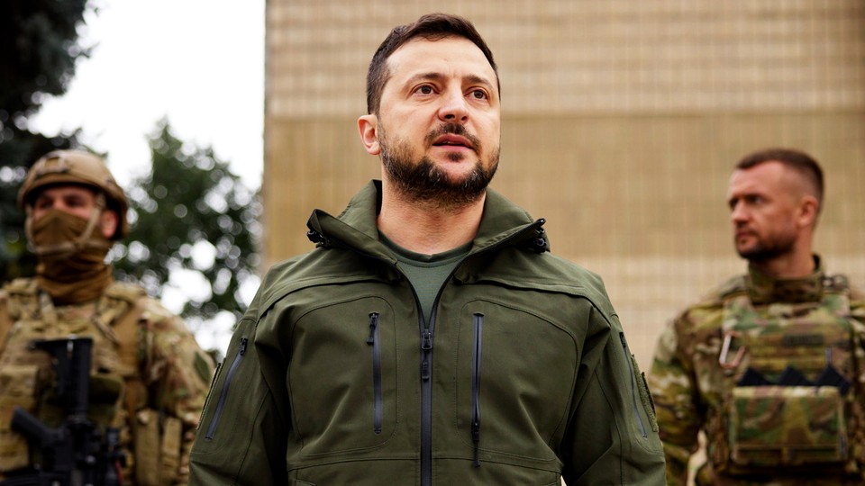 A photo of Ukrainian President Volodymyr Zelensky