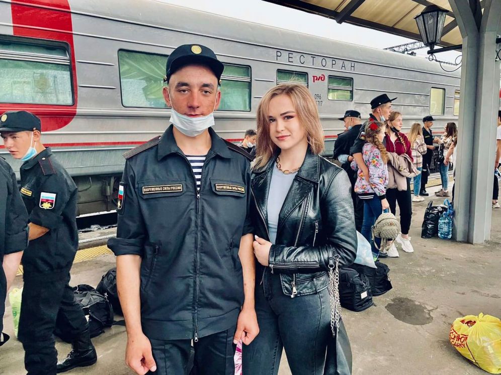 Soldier Alexei Martynov with his girlfriend prior to departure: The 19-year-old is from Buryatia. He fell near Kyiv in March.